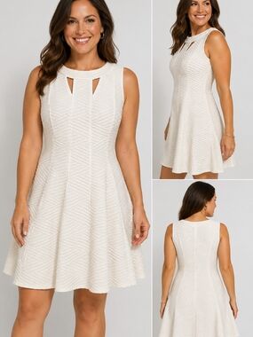Enfocus Studio Ivory Sleeveless Textured Fit-and-Flare Dress Cutout 14 Stretch